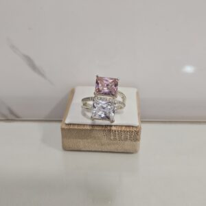 Anillo cintillo con microcircones y circones cuadrados rosa francia y natural