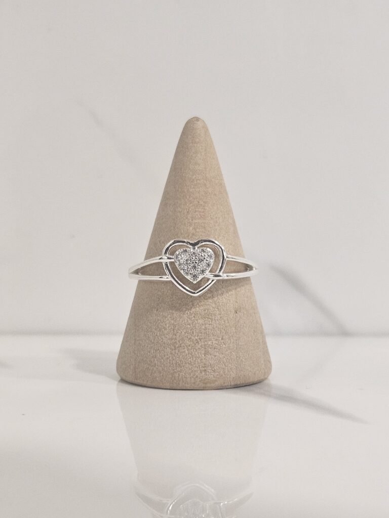 Anillo doble silueta y corazon con microcircones