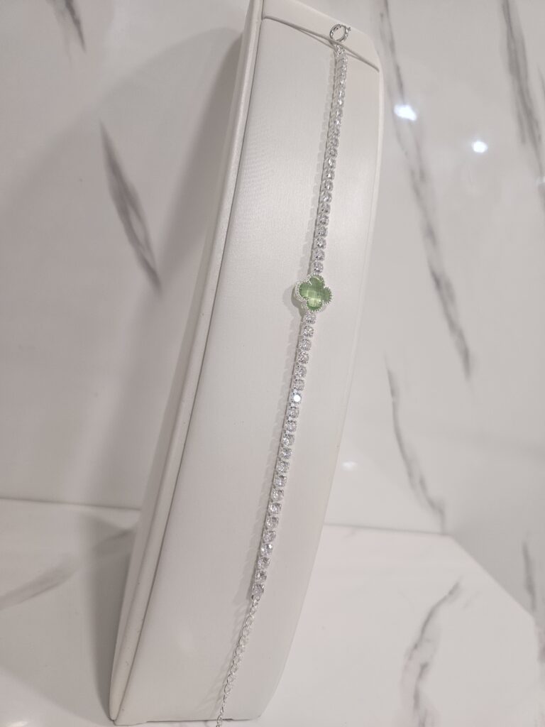 Pulsera tennis con corazon cristal verde claro