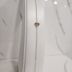 Pulsera corazones entrelazados y corazon cristal miel