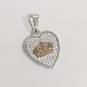 Colgante medalla corazon corona con enchape de oro 14k