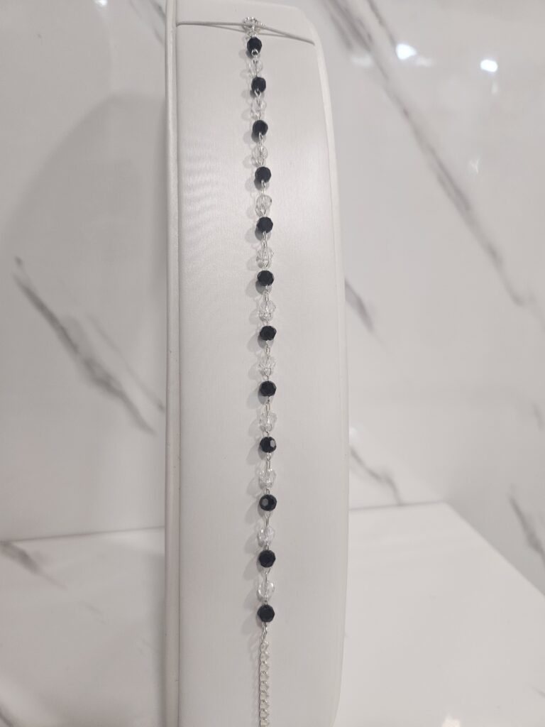 Pulsera bolitas cristal negras y trasparente