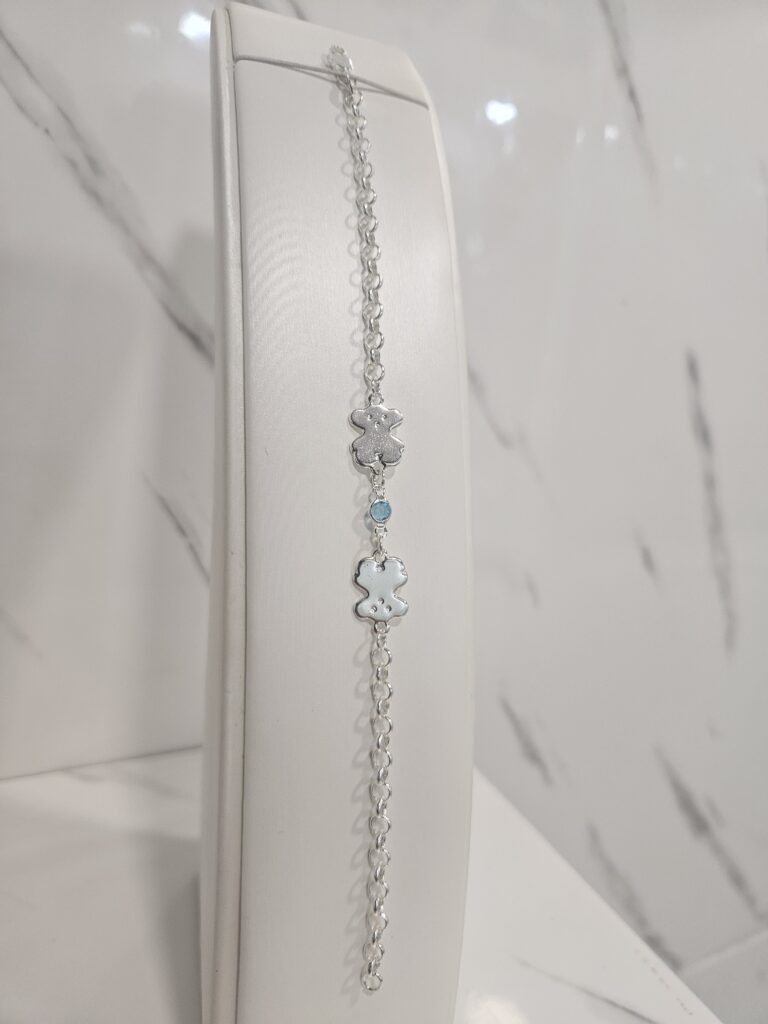 Pulsera rolo con osos y circon celeste