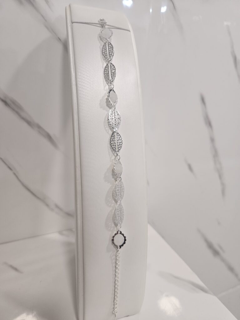 Pulsera hojas con cristal blanco con alargue