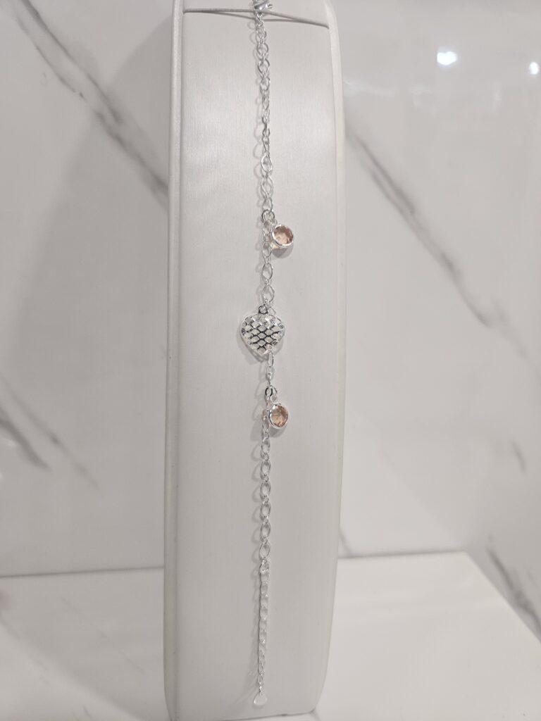 Pulsera corazon y circones damasco colgantes